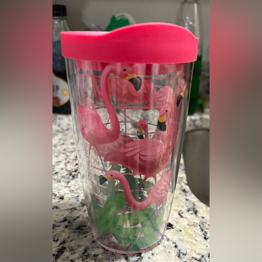 💚 16oz tervis brand plastic flamingo tumbler with lid